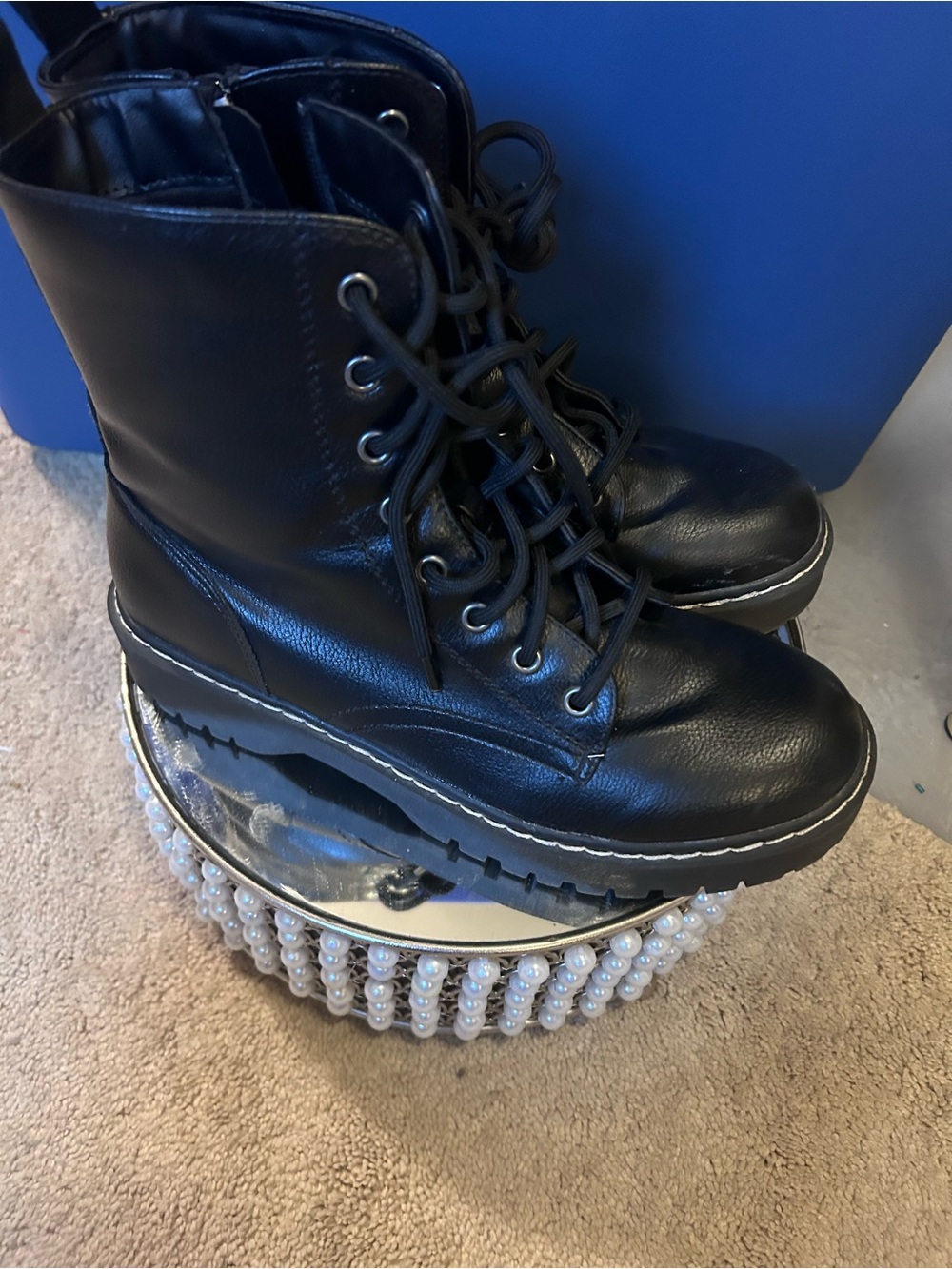 Sincerely Jules Black Lace-Up Platform Combat Boots Size 9